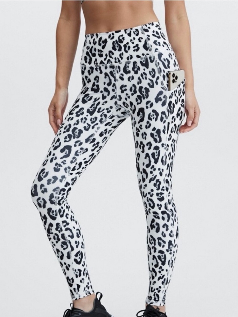 Fabletics White and Black Leopard Print Leggings